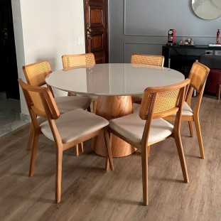 Conjunto Mesa de Jantar Lyon 1,35m com Vidro e 6 Cadeiras Porto 103