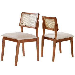 Cadeira Trento em Madeira Maciça e Tela Rattan Kit com 2 Unidades, Móveis Rafana